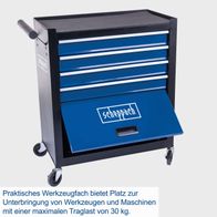Werkzeugschrank mit fünf Schubladen für Werkzeuge und Maschinen, rollbarer Aufbau mit 30 kg Traglast