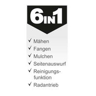 Der Benzin-Rasenmäher LM161-46S Scheppach bietet folgende Funktionen: Mähen, Fangen, Mulchen, Seitenauswurf, Reinigungsfunktion und Radantrieb.