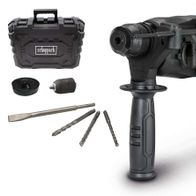 Bohrhammer und Schlaghammer HD-800P von Scheppach, inklusive Koffer und Zubehörset. Gezeigt von der Seite.