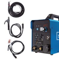 3in1 Kombi-Schweißgerät WSE4000-CUT Scheppach mit Zubehör, gezeigt von vorne.