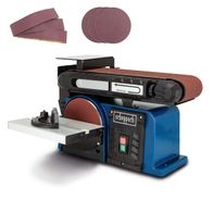Band- und Tellerschleifer BTS900 von Scheppach mit 100 x 915 mm Schleifband und 150 mm Schleifscheibe. Inklusive 3 Schleifbändern und 3 Schleifscheiben. 230-240V, 50Hz.