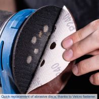 The Scheppach Cordless Orbital Sander C-OBS125-X allows for quick replacement of abrasive discs thanks to a Velcro fastener. The sander has a disc diameter of 125 mm and an oscillation rate of 6000 – 24,000 min-1.