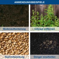 Wichtige Anwendungsbeispiele für Bodenlockerung, Unkrautentfernung, Saatvorbereitung und Dünger einarbeiten bei Gartenarbeitstools