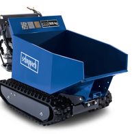 Kettendumper DP5000 Scheppach, Ansicht von hinten. Traglast 500 kg, Kettenantrieb, Hydraulik-Kippbehälter.