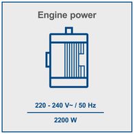 Technical specs: 220–240V, 50Hz, 2200W power supply for wood splitter