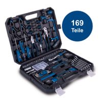 Werkzeugkoffer mit 169 Teilen von Scheppach für DIY-Anwendungen, inkl. Schraubendreher, Zangen und Bohrer.