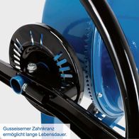 Gusseiserner Zahnkranz für lange Lebensdauer. Scheppach Betonmischer MIX140.