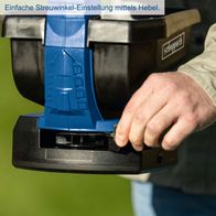 Einstellbare Streuwinkel-Regelung eines Scheppach-Handstreuers mit Hebelmechanismus
