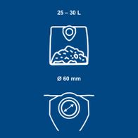 Technische Daten: Volumen 25–30 Liter, Durchmesser 60 mm für Scheppach-Produkte