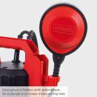 The waste water combination pump DWP400 by Scheppach features an automatic stop float switch that turns off the pump if the water level is too low.