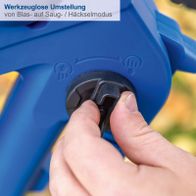 Der Akku-Laubsauger/-bläser BC-BLV720-X von Scheppach ermöglicht eine werkzeuglose Umstellung von Blas- auf Saug-/Häckselmodus. Einfache Bedienung durch Drehschalter.