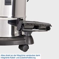 Wassersaugger mit integrierter Kabel- und Zubehörhalterung direkt an der Maschine