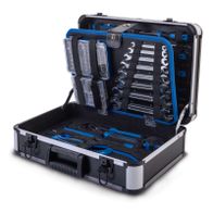 Werkzeugkoffer TB225 von Scheppach mit integriertem Schraubenschlüssel und Werkzeugen wie Zangen, Schraubenzieher und Hammer