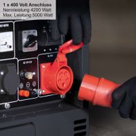 Diesel-Stromerzeuger mit 400-V-Steckdose, Nennleistung 4200 W, Maximalleistung 5000 W, inkl. DC-Anschluss (12 V, 8,3 A) und 230-V-Ausgängen