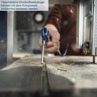 Verschiedene Druckluftwerkzeuge können mit dem Kompressor problemlos betrieben werden. Der Kompressor ist ölfrei, wartungsarm und hat eine Leistung von 8 bar, 24 Liter und 180 Liter pro Minute.