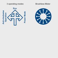 The cordless earth auger BC-EB100-X Scheppach features three operating modes: Eco, Power Mode, and anti-clockwise. It has a brushless motor.