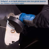 Der Akku-Winkelschleifer C-AG125-X von Scheppach verfügt über einen Softgrip und eine dünne Aluminiumkörperkonstruktion für präzises Arbeiten an engen Stellen.
