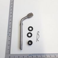 Reglerarm kpl. mit drei schwarzen Scheiben und einer Metallklammer. Der Arm ist etwa 15 cm lang und liegt auf einem Lineal.