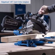 Scheppach Akku-Kapp-, Zug- und Gehrungssäge mit 45° Neigbarkeit des Kopfes