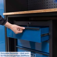 Modulierbarer Werkstattwagen mit kompakter Bauweise für räumlich begrenzte Bereiche