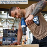 Kraftvolle und hochwertig verarbeitete Akku-Schlagbohrmaschine. Robuste Bauweise für zuverlässige Leistung. Ideal für präzises Bohren und Schrauben. Inklusive Akku, Ladegerät und Zubehörset für umfassende Nutzung.