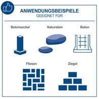 Das Produkt eignet sich für Betonsockel, Naturstein, Beton, Fliesen und Ziegel. Es verfügt über eine hohe Schlagkraft und ist mit einem robusten Design ausgestattet.