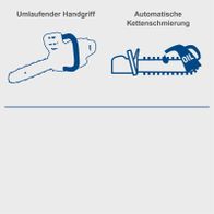 Die Akku-Kettensäge C-CS254-X von Scheppach verfügt über einen umlaufenden Handgriff und eine automatische Kettenschmierung.