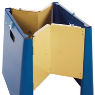 Untergestell für Tischkreissäge ts 2010, Ansicht von vorne. Metallkonstruktion mit goldfarbenen und blauen Elementen. Stabiler Standfuß mit Befestigungspunkten.