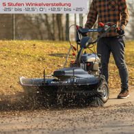 Die Kehrmaschine PX-KM-100 Practixx bietet eine 5-stufige Winkelverstellung von -25° bis -12,5°, 0°, +12,5° bis +25°.