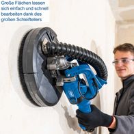 Der Scheppach Wand- und Deckenschleifer DS920X ermöglicht eine einfache und schnelle Bearbeitung großer Flächen dank des großen Schleiftellers.