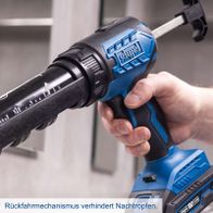 Rücklaufmechanismus verhindert Nachtropfen bei Akku-Kartuschenpistole