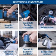 Universal einsetzbare Werkzeuge: Nagel-/Tacker, Druckluft-Schlagschrauber, Reifenfüllen, Druckluft-Ratschenschlüssel, Druckluft-Exzenterschleifer, Sandstrahlpistole