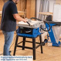 Die Scheppach Tischkreissäge HS105 bietet eine ergonomische Arbeitshaltung dank einer Tischhöhe von 910 mm. Sie verfügt über eine Schnitthöhe von 80 mm und eine Leistung von 2000W. Inklusive Verbreiterungen und Untergestell.