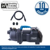 Scheppach Akku-Gartenpumpe mit 10-Jahres-Garantie, inkl. Flexschlauch und Verbindungselementen