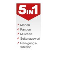 Der Benzin Rasenmäher MP150-46 Scheppach bietet folgende Funktionen: Mähen, Fangen, Mulchen, Seitenauswurf und Reinigungsfunktion.