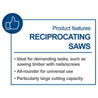 Product features of the Cordless Reciprocating Saw C-RS100-X scheppach: Ideal for demanding tasks such as cutting timber with nails/screws, All-rounder for universal use, Particularly large cutting capacity.