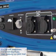Stromerzeuger mit 2x 230V-Steckdosen, 12V-Anschluss und max. 2800 Watt Leistung
