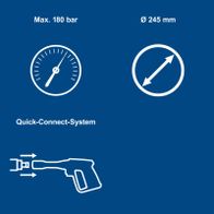 Technisches Merkmal: Schnellverbinder-System mit maximaler Druckfestigkeit von 180 bar und Durchmesser 245 mm