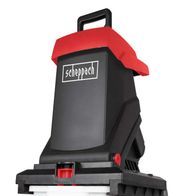 Häcksler GS59 von Scheppach, seitliche Ansicht mit Behälter und Rädern.