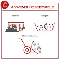 Die Kehrmaschine PX-KM-100 Practixx kann zum Kehren, Fangen von Laub und Schneeräumen verwendet werden. Sie verfügt über einen Auffangbehälter und ein Schneeschild.