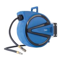Automatik Druckluft Schlauchtrommel AHR15 Scheppach mit 15m Schlauchlänge, max. 15 bar Arbeitsdruck, 180° schwenkbar, tragbar und mit Autostopp.