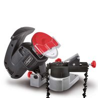 Scheppach Kettenschärfer KS1200 mit großer Schleifscheibe (Ø 100 mm) und Bohrung (Ø 10 mm), robuster Bauweise und kompaktem Gehäuse. Der Kettenschärfer bietet einen großen Funkschutz und eine Leistung von 200 Watt.