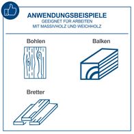 Illustration von Bohlen, Balken und Brettern für Holzverarbeitung – typische Holzprofile für Hobelmaschinen.