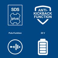 Scheppach Akku-Bohrhammer mit Anti-Rückschlagfunktion, Pulsfunktion, SDS-Plus und 20V-Betrieb