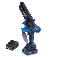 Der Scheppach Akku-Gehölzschneider BC-PS150X Set S mit 2,6 Ah Akku und Ladegerät. 150 mm Schneidlänge, 400 Schläge pro Minute, 12 mm Schnittkapazität.