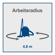 Arbeitsradius eines Scheppach-Nass-/Trockensaugers mit 4,8 Meter Reichweite