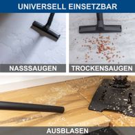 Universal-Nass- und Trockensaugerfunktion mit Ausblasfunktion für verschiedene Staubarten