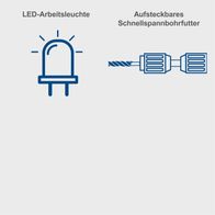 Das Produkt Akku-Bohrhammer C-RHD130-X Scheppach verfügt über eine LED-Arbeitsleuchte und ein aufsteckbares Schnellspannbohrfutter.