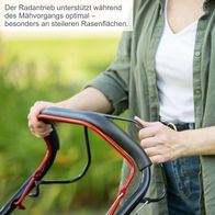 Der Radantrieb unterstützt während des Mähvorgangs optimal – besonders an steileren Rasenflächen.