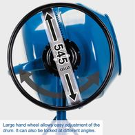 The Scheppach Concrete Mixer MIX140 features a large hand wheel for easy adjustment of the drum. It can also be locked at different angles.